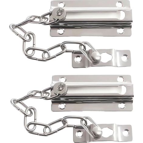 Protector de puerta con cadena y cerradura, para puertas interiores y puerta de entrada adicional, color plata, juego de 2 (1/5)