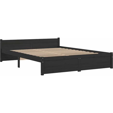 Bed Frame without Mattress Black Solid Wood 150x200 cm King Size King Size vidaXL (1/4)