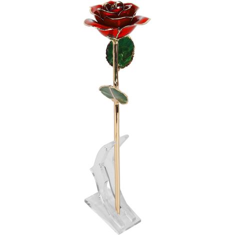 Rose 24 carats conservée, rouge brillant, finition dorée riche en détails, parfaite pour anniversaire ou mariage. (1/5)