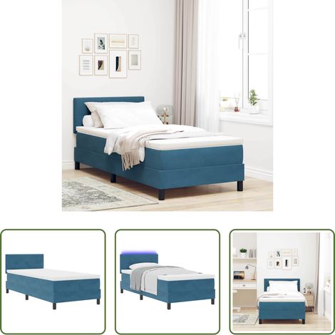vidaXL Samtbett - LED Boxspringbett mit Matratze Dunkelblau 100 x 200 cm Samt (1/5)