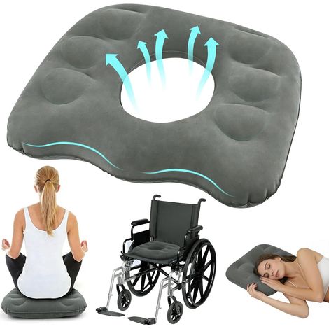 Coussin de Siège Gonflable, Coussin Orthopédique, Coussins Assise Ergonomique pour Coccyx et Hémorroïdes, Coussin de Voyage Portable pour Chaises De Bureau, Fauteuils Roulants (Gris) (1/5)