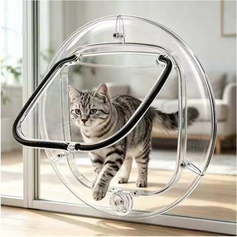 Chatière magnétique pour chat 4 voies,compatible chats et petits chiens,facile à installer, convient aux portes et fenêtres en verre (1/4)