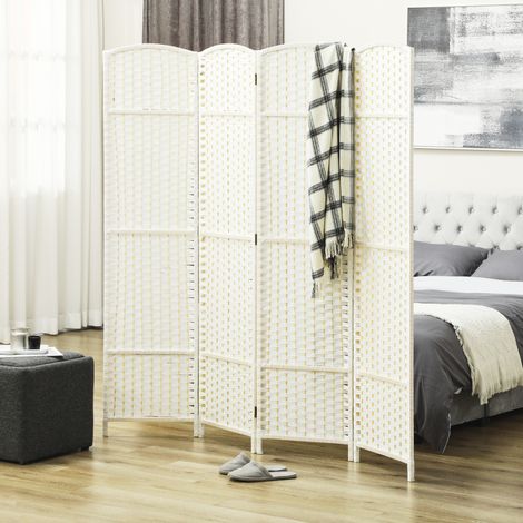 Paravento divisorio a 4 pannelli, pieghevole, 160x170 cm, per soggiorno, camera da letto, ufficio, bianco.