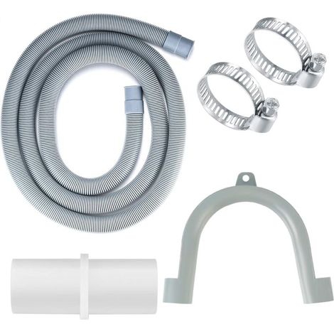 Tuyau de Vidange pour Machine à Laver, Flexible d'évacuation Universel, 2M Rallonge de Tuyau pour Lave-vaisselle, Tuyau d'évacuation d'eau, avec Support et Colliers de Serrage (1/5)