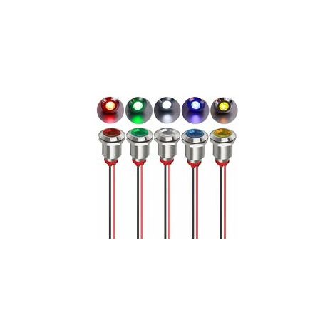 5pcs 12mm 12/24VDC LED Métal Indicateur - Lumière éTanche Signal Lampe Pilote Tableau de Bord Directionnel avec Fil (1/5)