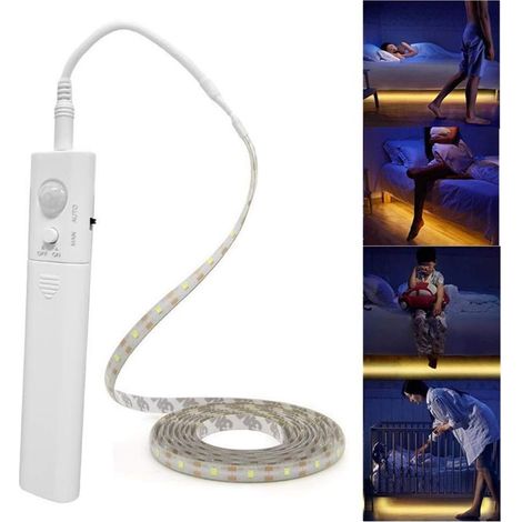 5 m / 16,4 pi Bande lumineuse LED à détecteur de mouvement, alimentée par piles, veilleuse intelligente, lumière blanche froide (1/5)