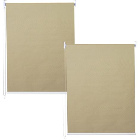 Lot de 2 stores à enroulement HHG-338, store à enroulement latéral, 100x160cm protection solaire opaque, beige (1/5)