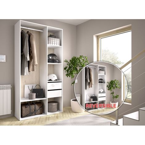 DEKIT - VESTIDOR CON DOS CAJONES Y TRASERA REVERSIBLE - 205 x 98 x 45 cm - BLANCO / NATURAL (1/5)