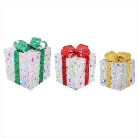 Lot de 3 Boîtes Cadeaux,Lumières LED,Télécommande,Décoration Intérieur Extérieur,Noël (1/5)