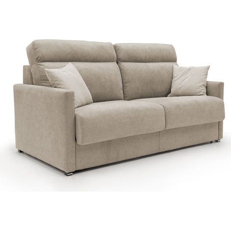 Margot Schlafsofa mit hoher weicher Rückenlehne aus Stoff T02 156 cm (mat.120x197) beige
