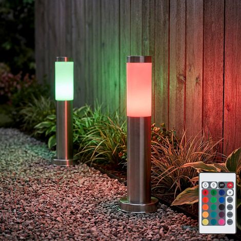 Lot de 2 lampes sur pied d'extérieur en acier inoxydable RGB LED jardin changeant de couleur de lumières gradateur de lumières (1/5)