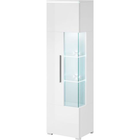 Estantería Torvire 106, Blanco + Blanco brillante, Con puertas, Cerrable, Aglomerado laminado, Vidrio, Número de puertas: 1, Número de cajones: 0, 160x45x35cm (1/2)