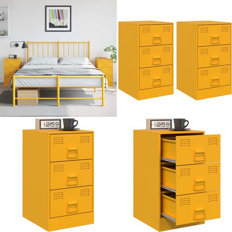 Tables de chevet 2 pcs jaune moutarde 34,5x39x62 cm acier - Table De Chevet - Meuble De Chambre - Commode - Tiroir - Acier - Home & Living (1/5)