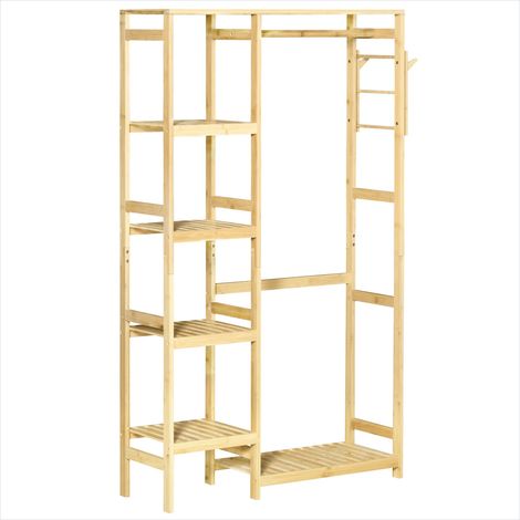 Porte-manteau rangement bambou 90 x 30 x 155 cm 4 étagères (1/5)