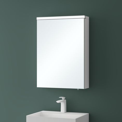 Mai & Mai Armadietto a Specchio 50x70cm, Specchio con Pensile per Bagno con 1 Ante Bianco opaco Spiegelschrank 03 (1/5)