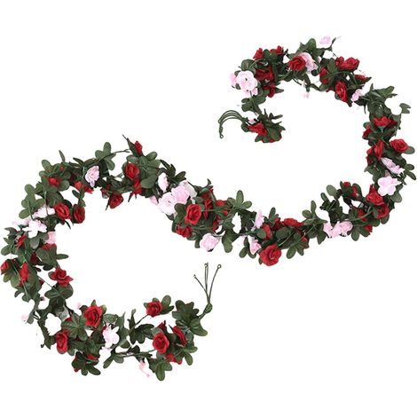 Guirlande Fausse Rose - Vigne Artificielle 244 Cm - Décoration Murale pour Mariage Fête Anniversaire Noël - Rose Rose Clair et Rouge Clair