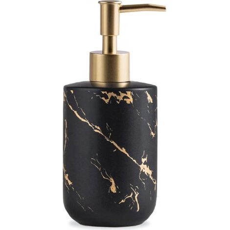 Sollbry Distributeur de savon noir et doré, 300 ml/10 oz, bouteille de savon pour les mains luxueuse avec pompe en plastique dorée, distributeur de savon liquide en céramique pour salle de bain, cuisi (1/5)