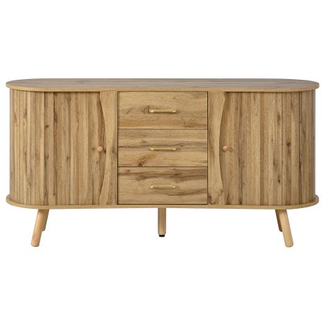 Buffet scandinave, 2 portes coulissantes, 3 tiroirs, étagères réglables (1/5)