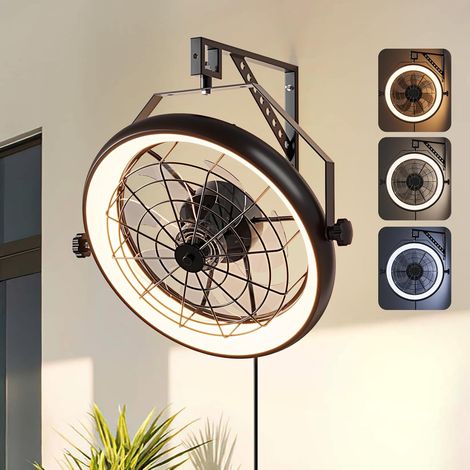 Ventilateur mural 40cm avec lumière LED, télécommande, 6 vitesses, rotation 360°, moteur réversible pour garage, Noir (1/5)