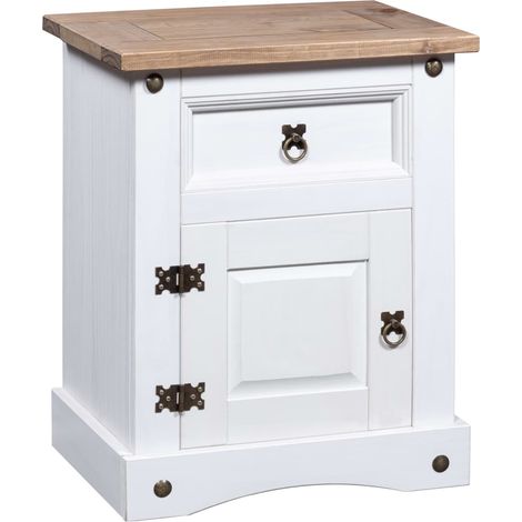 INLIFE Table de chevet Gamme Corona pin mexicain Blanc 53x39x67 cm (1/5)