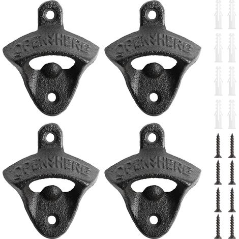 Lot de 4 ouvre-bouteilles muraux en fonte vintage avec vis, pour bar, maison ou jardin. (1/5)