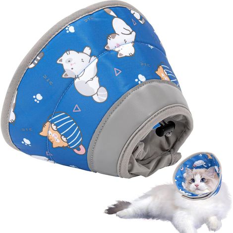 Collare di recupero morbido e regolabile per gatti e cani di piccola taglia - Cono elisabettiano per prevenire le leccature dopo l'intervento chirurgico, Blu, Taglia S (1/5)