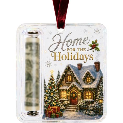 Porte-monnaie suspendu en acrylique pour Noël, motif de vœux imprimé, étiquette de rangement pour billets roulés, décoration pour sapin de Noël (1/5)