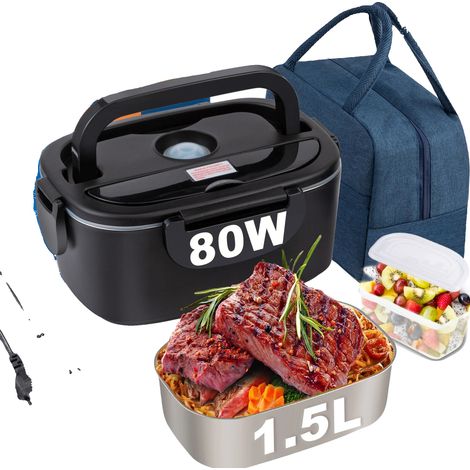 Fiambrera eléctrica, calentador de alimentos portátil, bolsa de transporte isotérmica, 80W-1.5L (1/2)