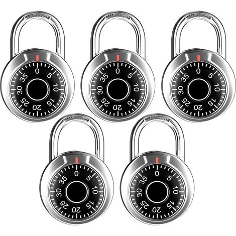 Set mit 5 Schließfachschlössern, 5 cm Zahlenschlösser, schlüssellose Vorhängeschlösser für Spinde in Turnhallen und Schulen, schwarze Zeigerschlösser (1/5)