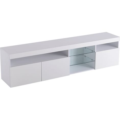 Moderner TV-Schrank in Hochglanzweiß mit variabler LED und Glasablage 180 cm MODENUIT (1/5)