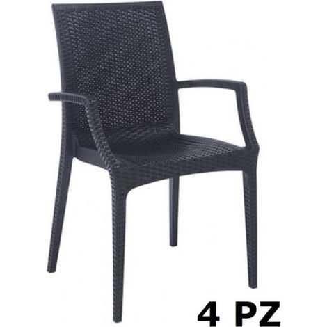 SET 4 SEDIE POLTRONE RATTAN ANTRACITE GIARDINO PER ESTERNO (27725/4)