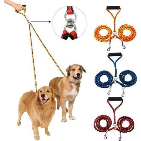 Double Dog Leash For Two Dogs Puppy Anti Chain Pull Rope Braided Tangle Red (1/3)