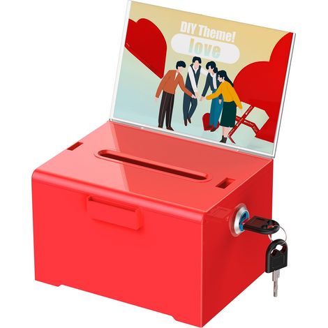 Boîte de dons en acrylique avec serrure et porte-pancarte, boîte de scrutin rouge avec fente, boîtes à suggestions en plastique, pot à pourboires, contenant de rangement en espèces, coffre à (1/5)