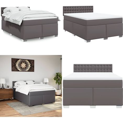 Boxspringbett mit Matratze Grau 140x200 cm Kunstleder - Boxspringbett - Betten - Doppelbett - Kunstlederbett - Grau - Home & Living (1/5)