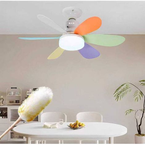 Ceiling fan with LED light, 52 cm, 5 multicoloured blades & crystal lampshade, remote control included (1/3)
