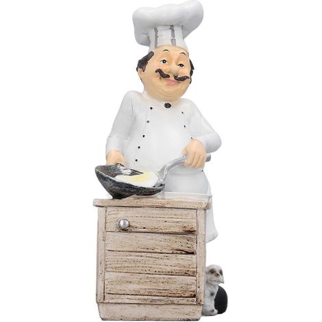 Figurine de chef cuisinier, petite statuette décorative en résine, style stéréoscopique, idéale pour la cuisine ou le salon. (1/4)
