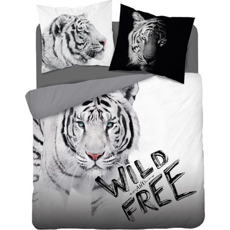 Baumwoll-Bettwäsche-Set Tiger Weiß 220x200 Holland Natura (1/5)