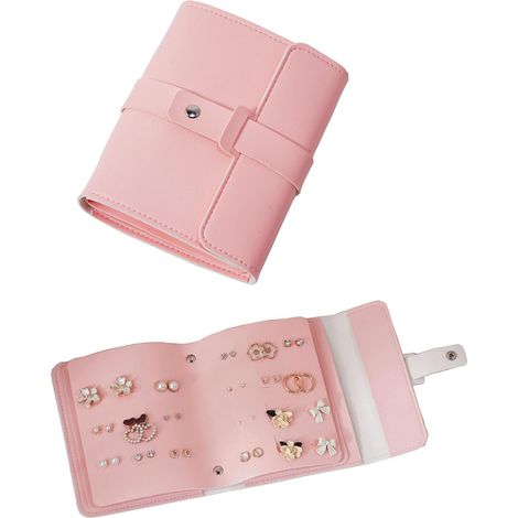 Pratico contenitore per orecchini, piccolo libro, sacchetti per riporre gli orecchini, portagioie, organizer per gioielli, espositore per orecchini (rosa) (1/5)