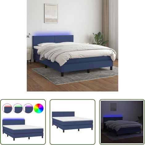 vidaXL LED-Streifen - Boxspringbett mit Matratze & LED Blau 140x200 cm Stoff (1/5)
