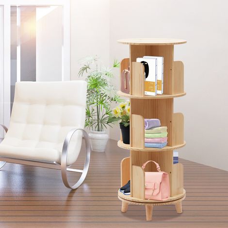 3 Tier 360° Rotating Bookshelf Display Stand Bookcase Floor-Standing Storage Rack (1/5)