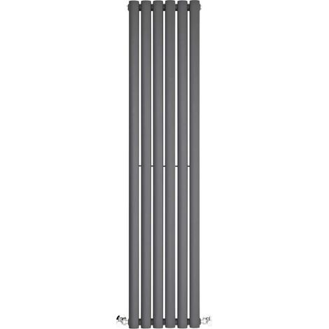 BestBathrooms - Modern Anthracite Vertical Column Single Oval Panel Radiator - 1400mm x 354mm (1/5)