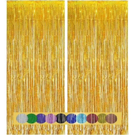 2 pièces 1x2,5 m Rideau Métallique de Frange dorés, décoration en feuille de paillettes pour le nouvel an, anniversaire, fête de mariage Frange pour la décoration
