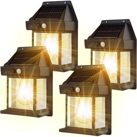 Lumieres Solaires Exterieur, 4Pack Lanterne Murale Étanche IP65 avec Détecteur de Mouvement & 3 Modes - Éclairage Sécurité Solaire pour Jardin, Terrasse, Porche, Portail (1/5)