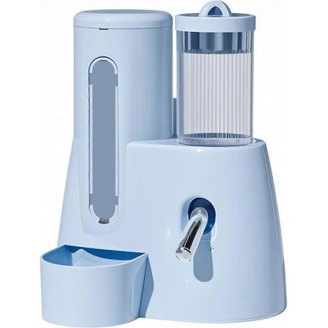Distributeur automatique de nourriture et d'eau pour petits animaux (hamsters, lapins, gerbilles) - Conception anti-déversement - Bleu (1/4)