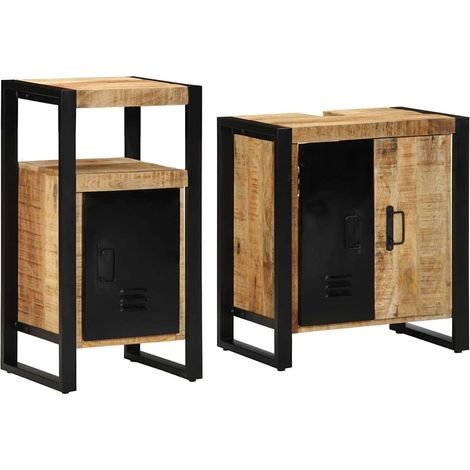 Maison Exclusive - Badezimmermöbel-Set 2 pcs Braun und Schwarz Ma (1/5)