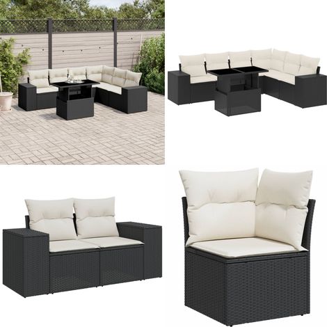 Salon de jardin 7 pcs avec coussins noir résine tressée - Ensemble Salon De Jardin - Meuble Extérieur - Jardin Design - Mobilier De Jardin - Set Salon De Jardin - Home & Living (1/5)