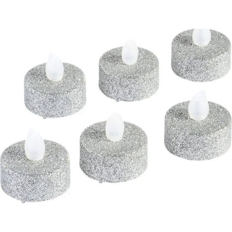 Juego de 6 velas votivas LED plateadas con purpurina