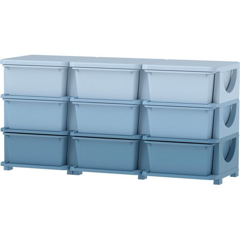 Boîte de rangement pour enfants, 9 tiroirs, bleue
