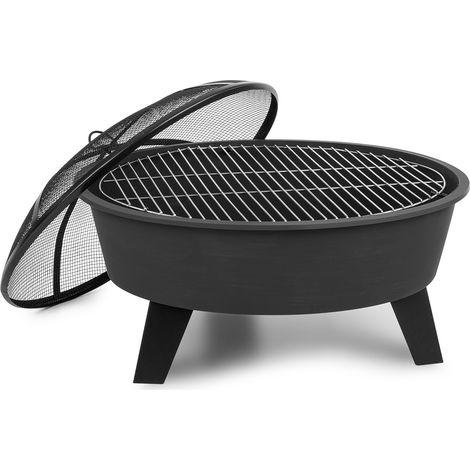 Braséro de jardin - blumfeldt Nolana - Foyer de terrasse - Grille barbecue Ø64 cm - Pare-étincelles - Charbon ou bois - Acier noir (1/5)