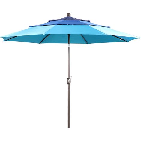 Aoodor 305 cm 3-Layer Patio Umbrella, 3-Tier Outdoor Market Umbrella-Dark blue, blue, light blue (1/5)